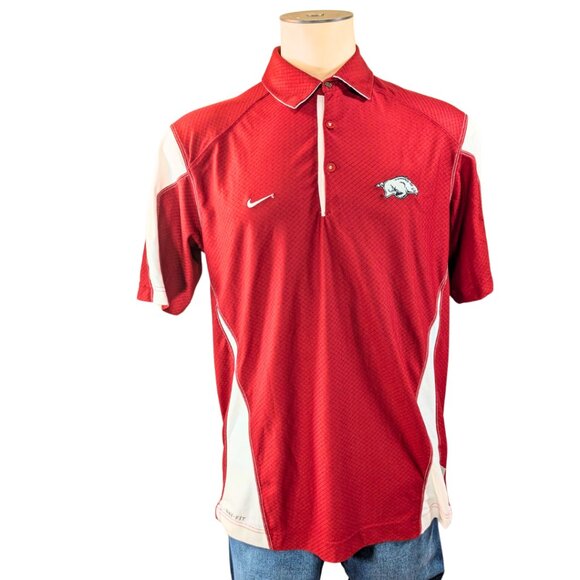 Nike Other - Arkansas Razorbacks Medium Red Colorblock Nike Dri-Fit Short Sleeve Polo